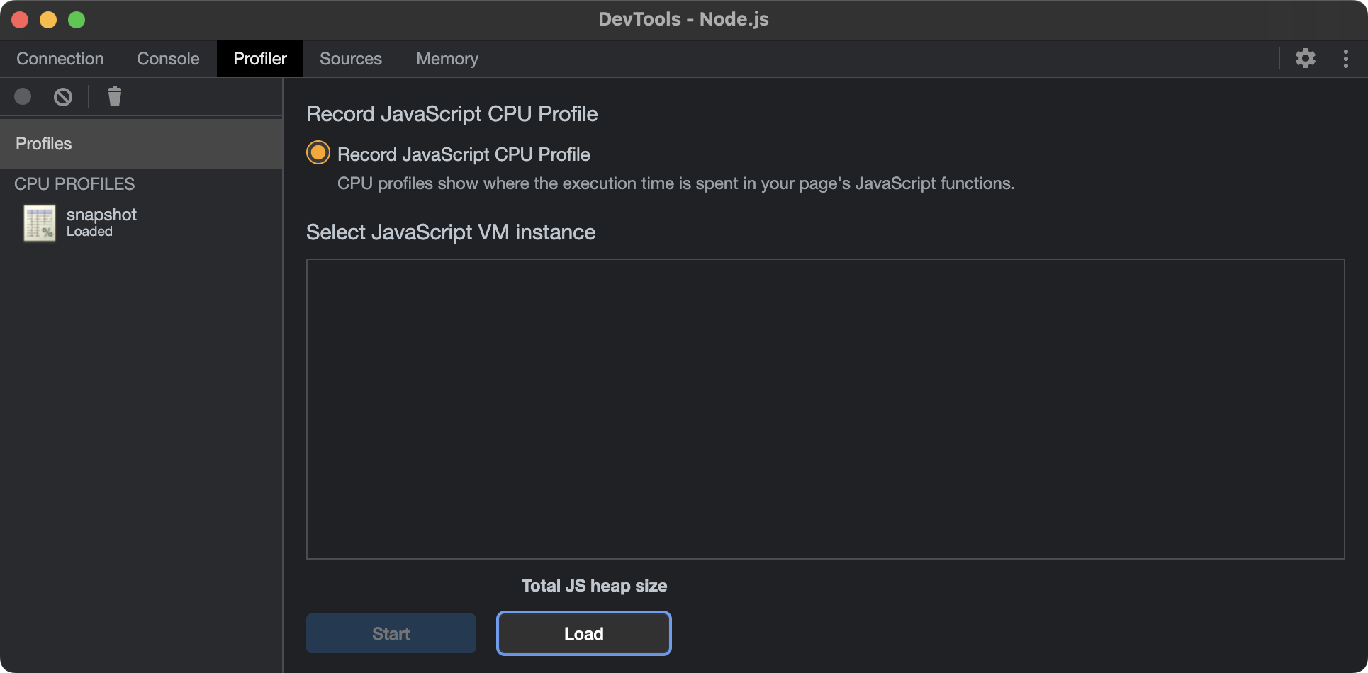 DevTools Profiler - CPU snapshot loaded