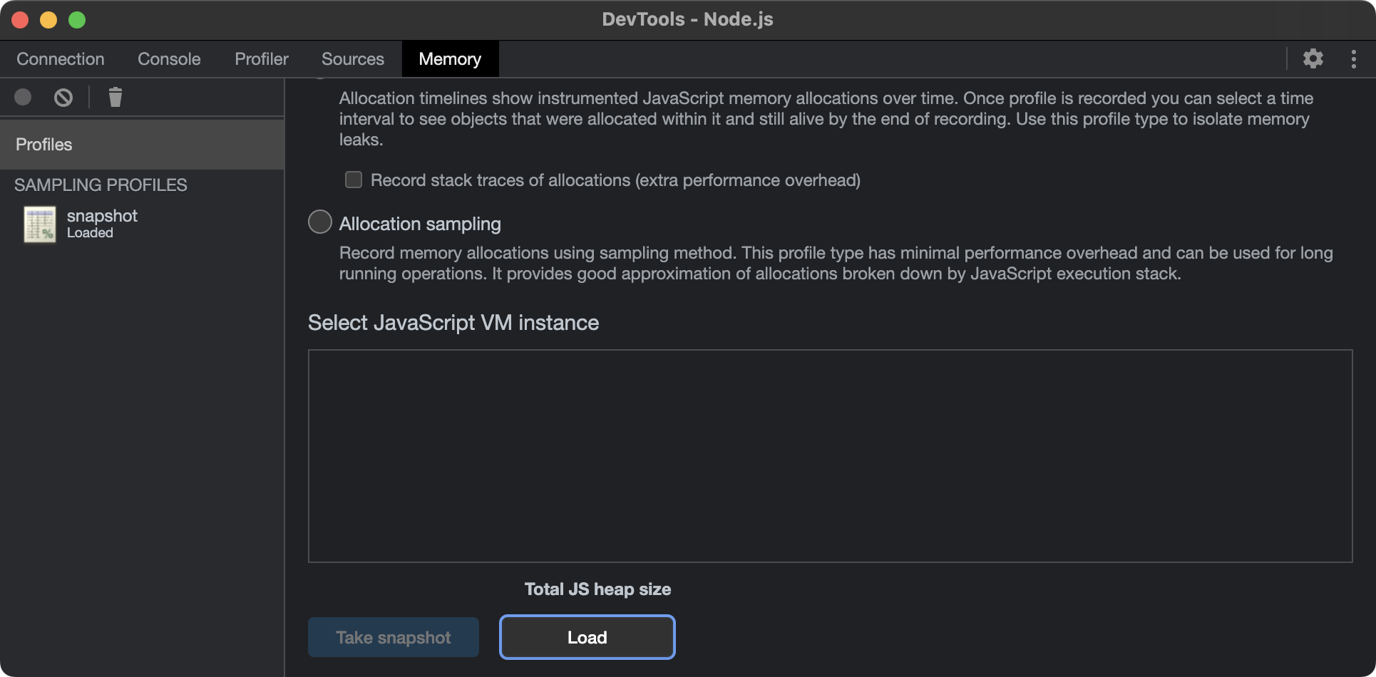 DevTools Profiler - Heap snapshot loaded