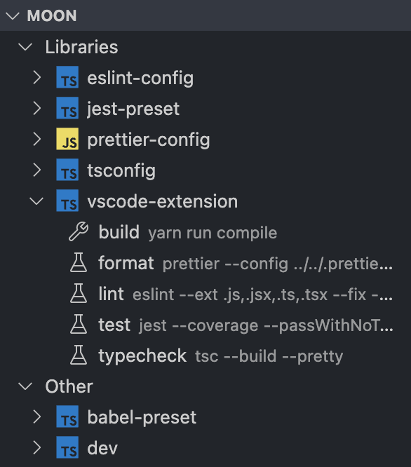 VS Code view - Projects